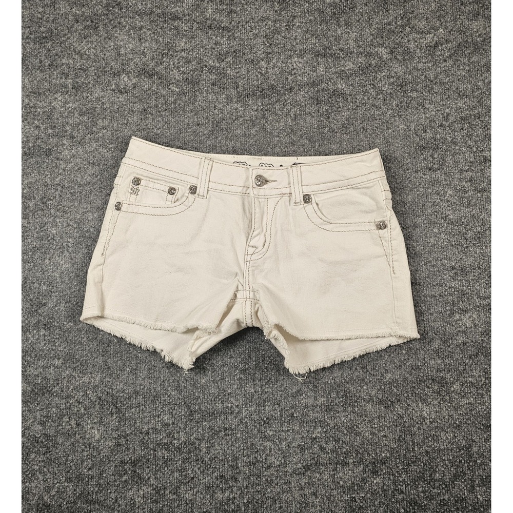 Miss Me White Denim Lace Embroidered Raw Cut Off Shorts Rhinestone JE5874H Sz 29